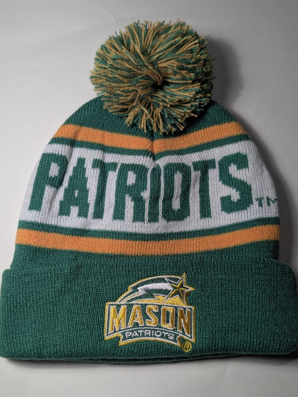 George Mason Patriots Washington Capitals Knit Beanie Pom Hat Green Gold